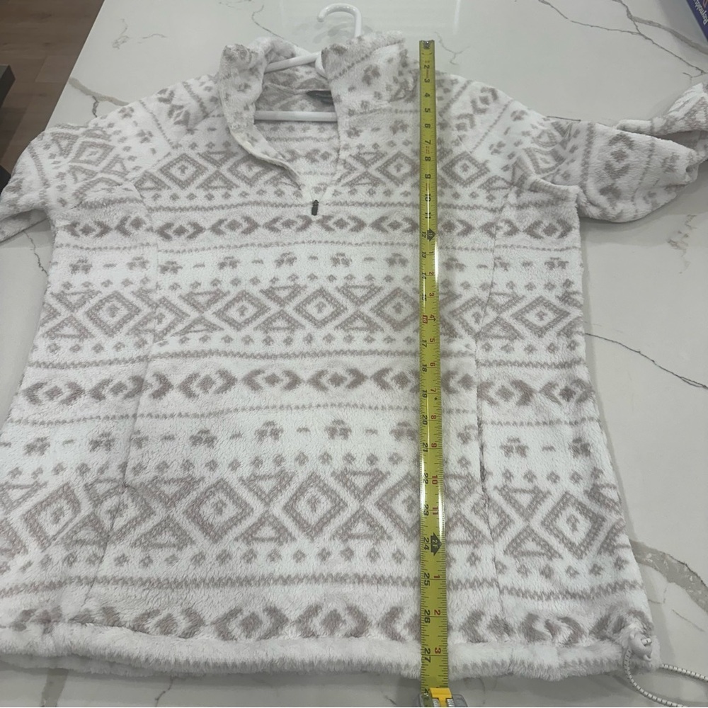 Eddie Bauer Aztec Tribal Print Plush Fleece 1/4 Zip Pullover XL Cream White - Picture 5 of 9